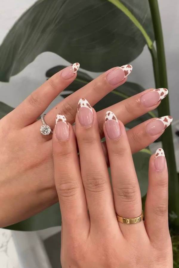 Modern Cow Print French Tip Nails