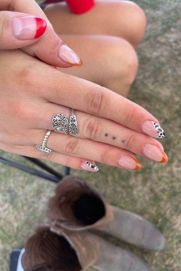 Cow Print and French Tip Yeehaw Nails
