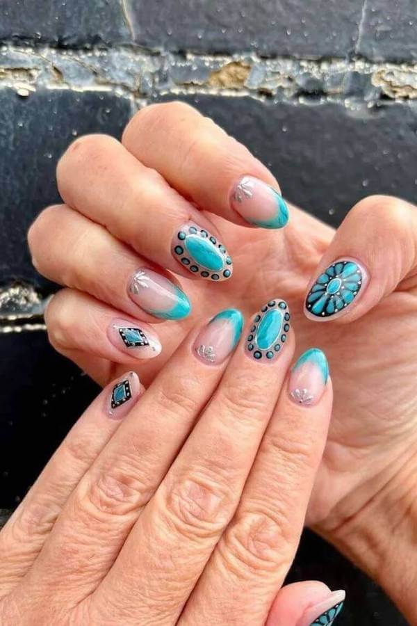 Turquoise Western Nail Art