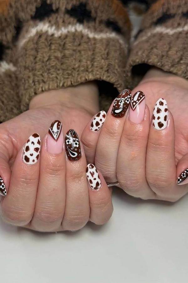 Brown Cowgirl Bandana Nails