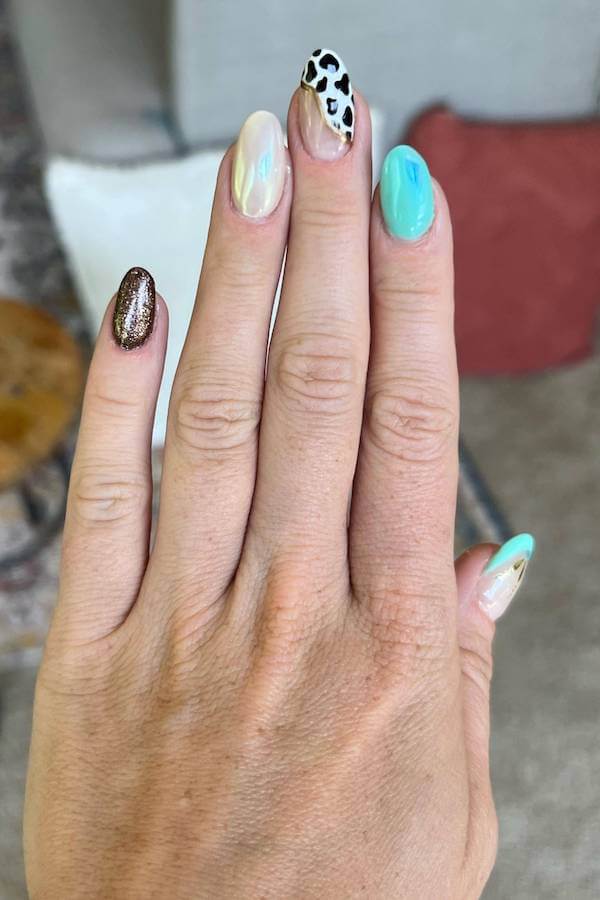 Western Mix and Match Nails with Animal Print