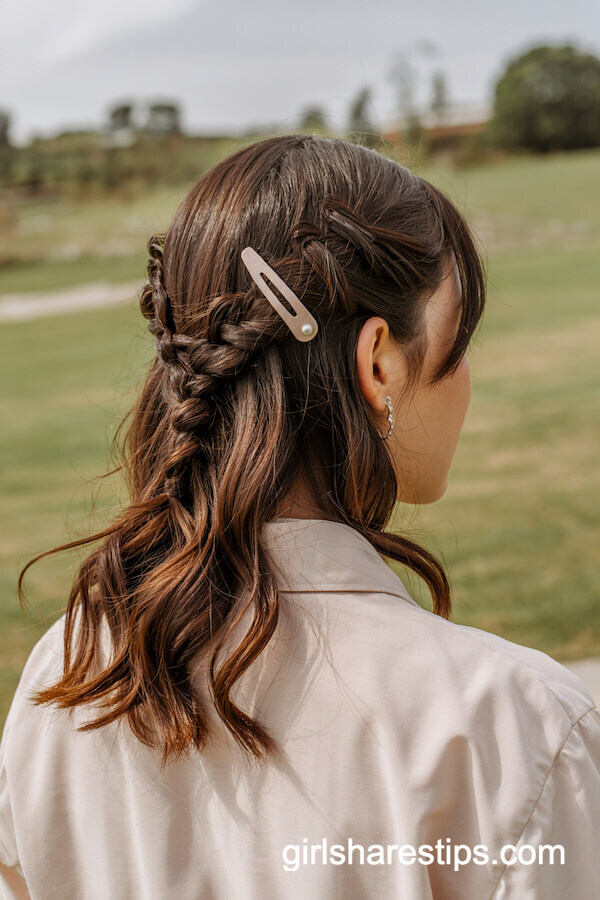 Half-Up Twisted Style with Pearl Clip