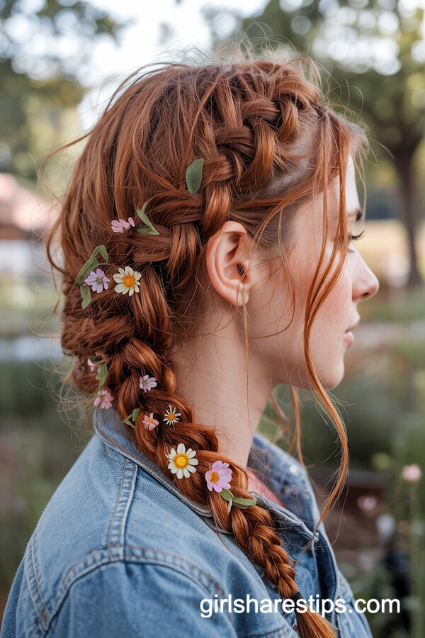 Messy Side Braid with Wildflowers