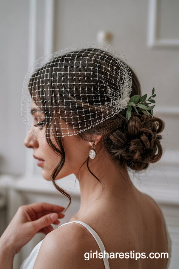Low Chignon with Vintage Net Veil