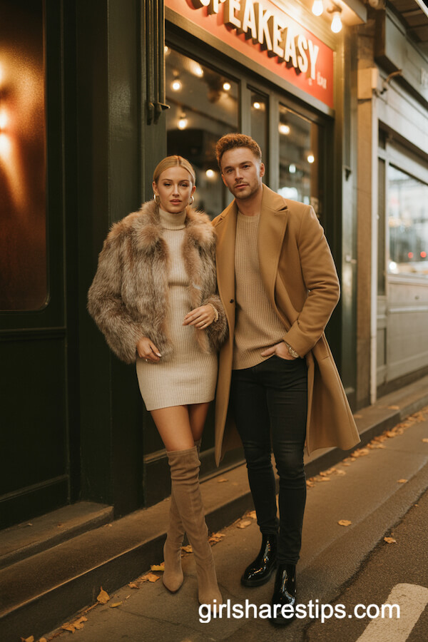 Faux Fur Jacket Fine Knit Sweater