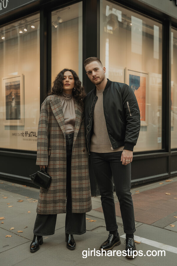 Long Plaid Coat Black Bomber