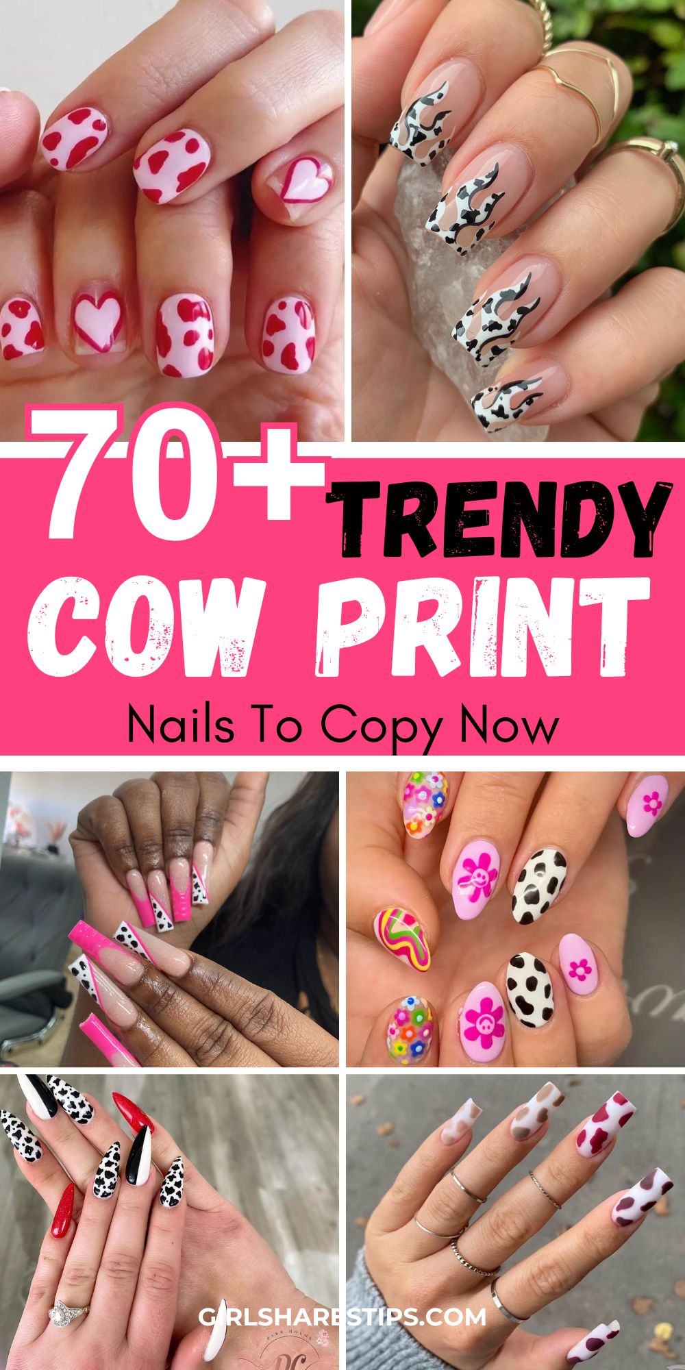 cow print nails collage