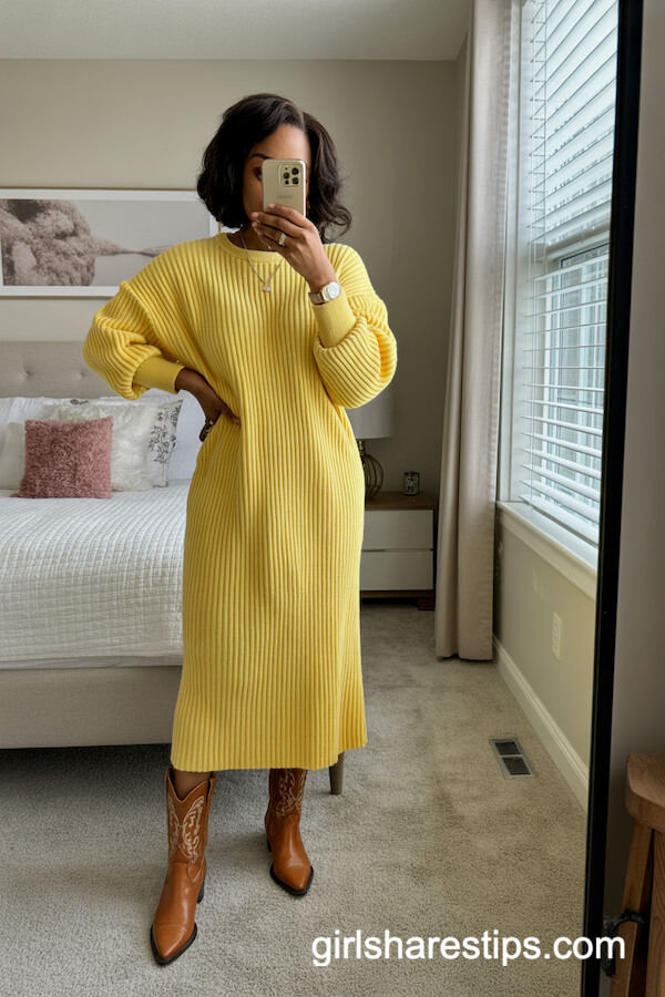 Yellow Midi Sweater Dress