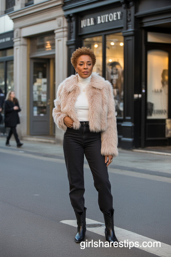Black Jeans with Faux Fur Jacket