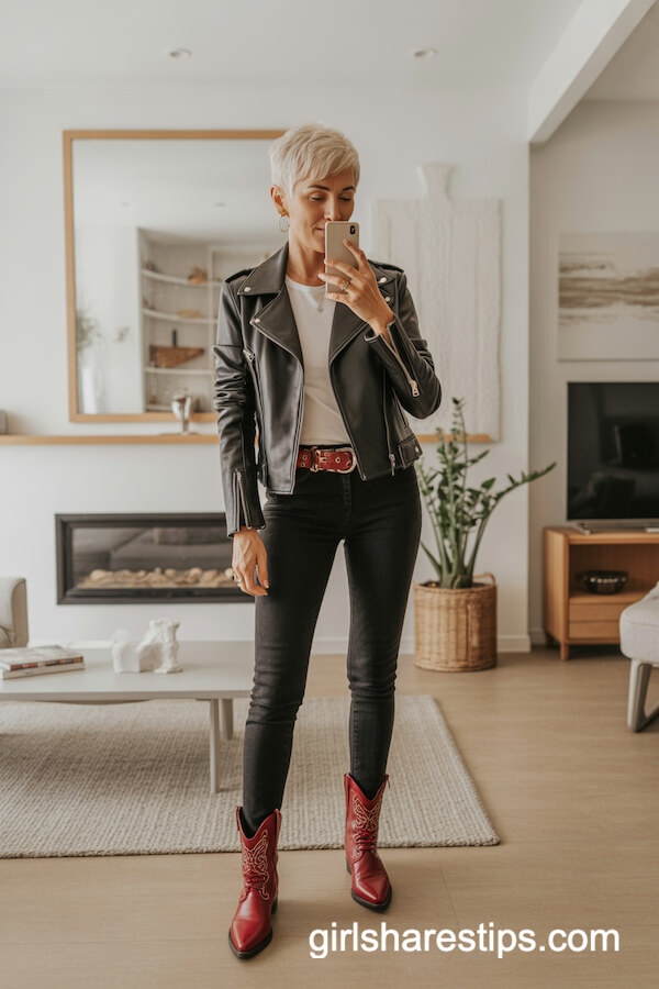 Leather Moto Jacket Red Boots