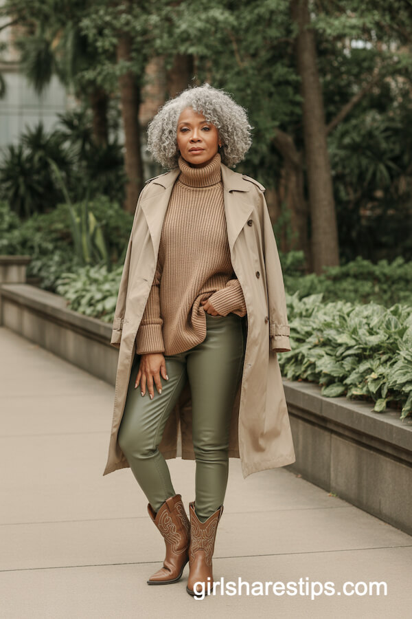 Olive Pants and Camel Turtleneck