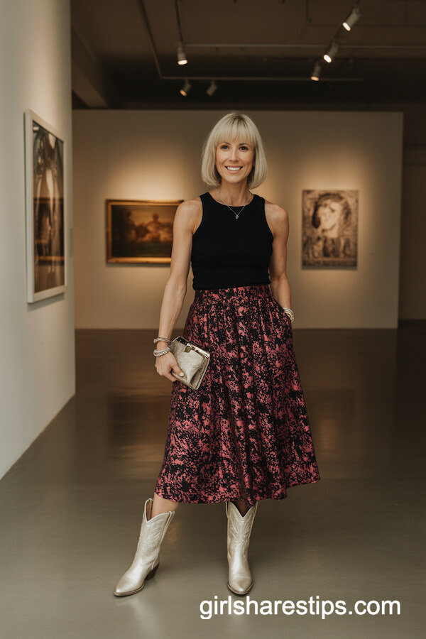Printed Midi Skirt Black Top