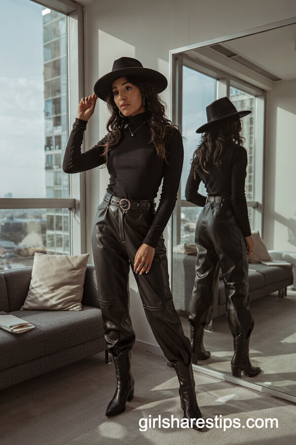 All-Black Leather Western Look