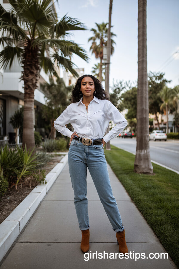 White Western Shirt with Mom Jeans