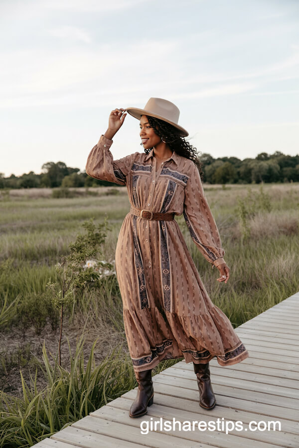 Boho Western Print Maxi Dress Outfit
