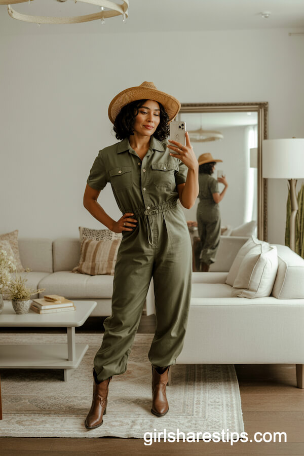 Olive-Green Utility Jumpsuit