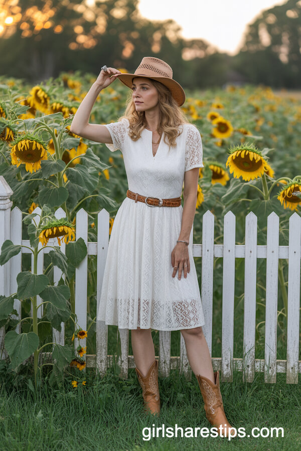 White Lace Knee-Length Dress