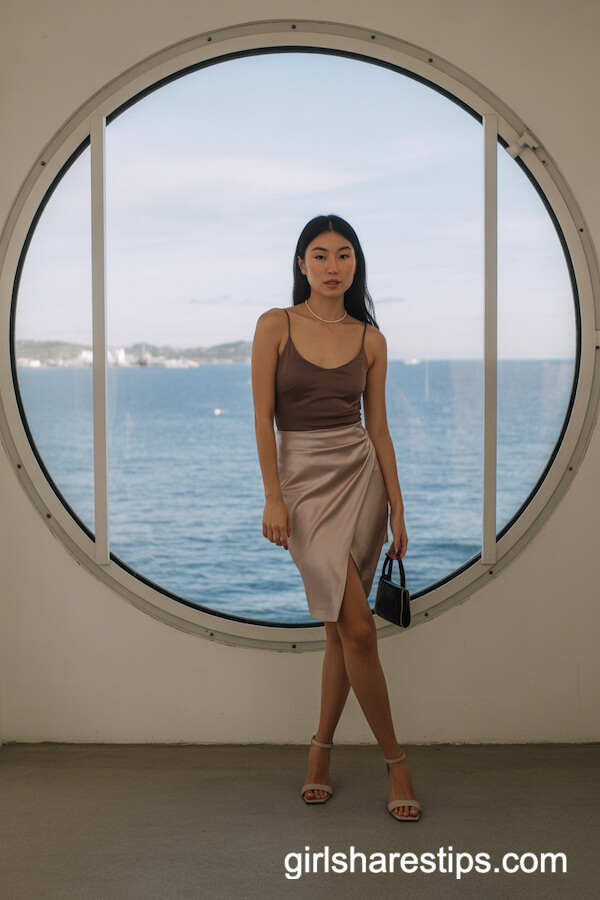 Satin Wrap Skirt with Fitted Bodysuit