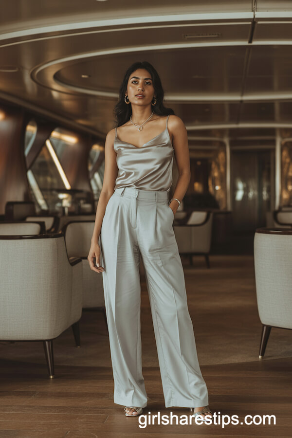 Trendy Satin Cami Top with Wide-Leg Trousers