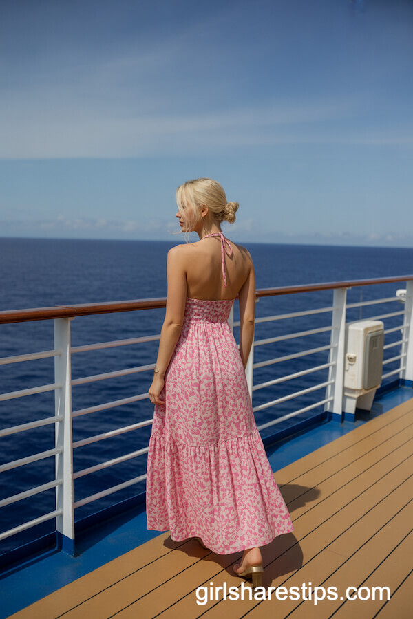 Pink and White Floral Halter-Neck Maxi Dress