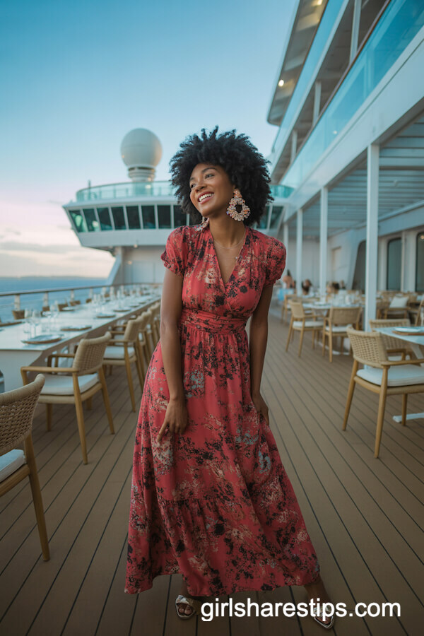Vibrant Floral Maxi Dress with Statement Earrings