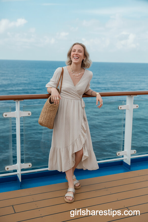 Boho Midi Wrap Dress with Layered Necklaces