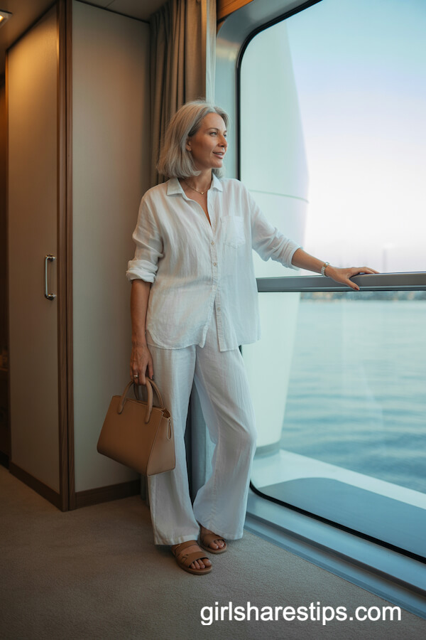Relaxed White Linen Button-Up Shirt with Matching Linen Pants