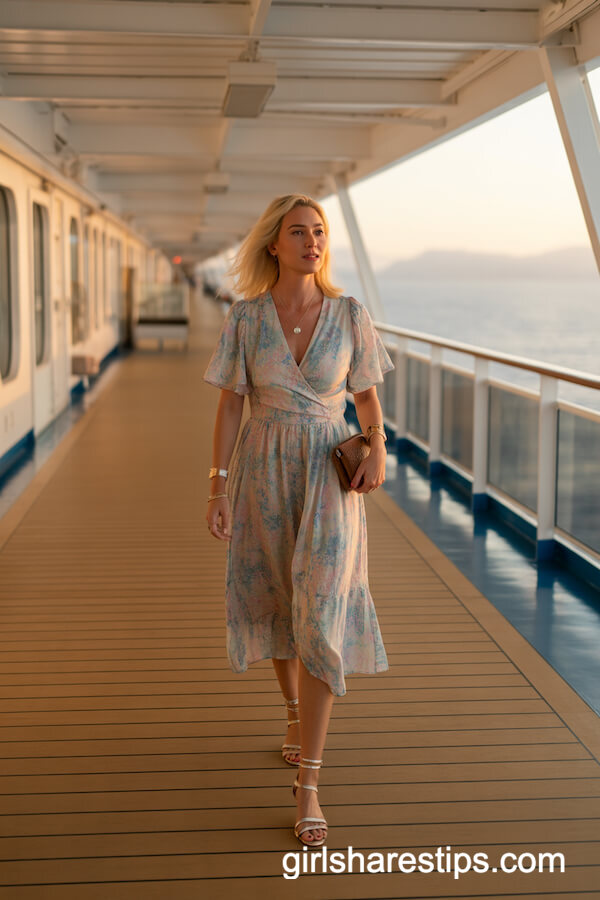 Colorful Wrap Dress with Strappy Sandals