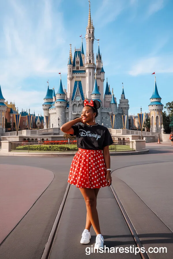 Classic Minnie Mouse-Inspired Red Polka Dot Skirt and Tee Outfit