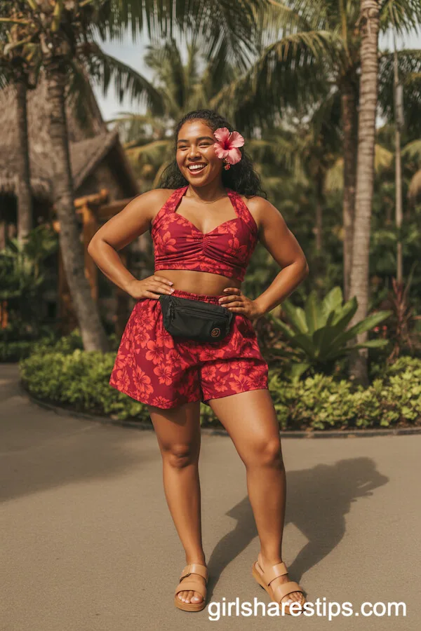 Tropical Adventureland Red Floral Two-Piece Set with Hibiscus Detail