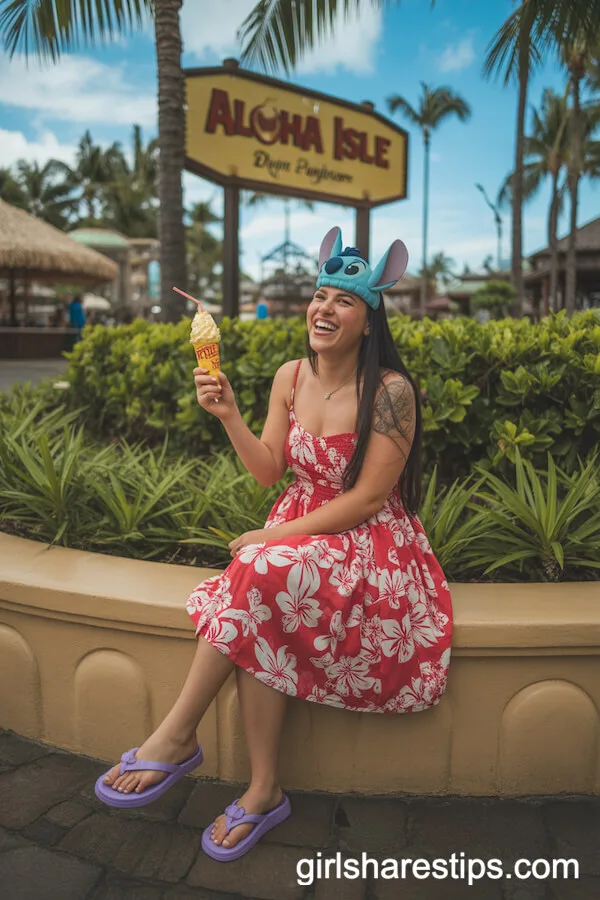 Lilo & Stitch Themed Red Hawaiian Sundress and Ears Outfit