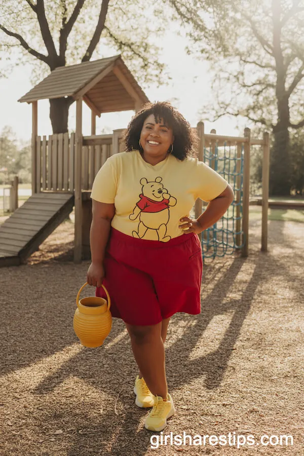 Winnie-the-Pooh Inspired Red Skort and Yellow Tee with Honey Pot Purse