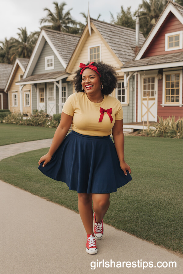 Charming Fantasyland Ensemble with Navy Skirt and Bow Detail Tee