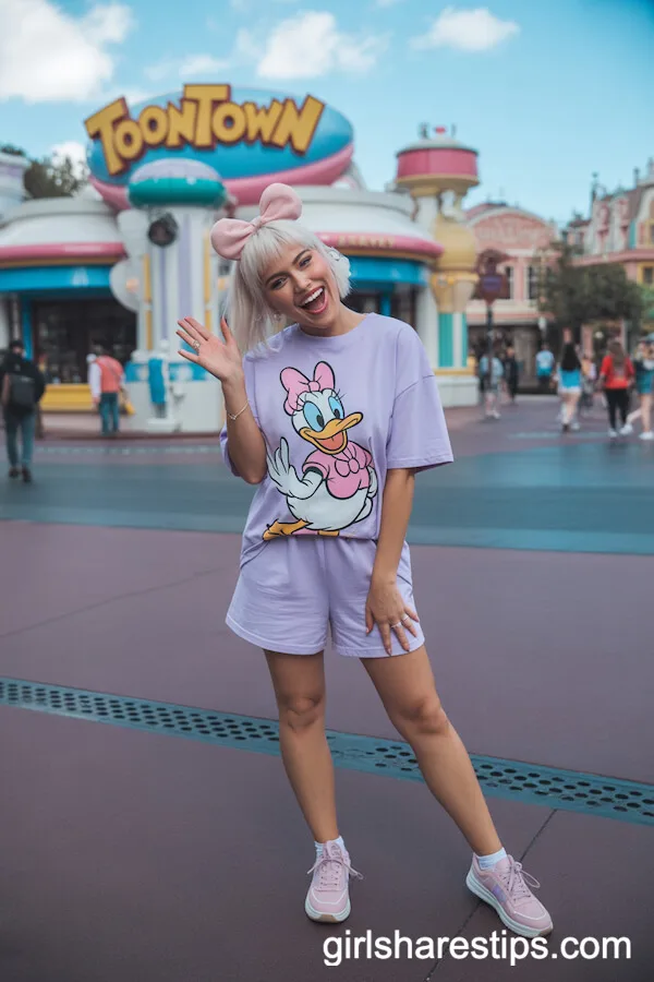 Lavender Shorts with Daisy Duck Tee and Pastel Mickey Ears