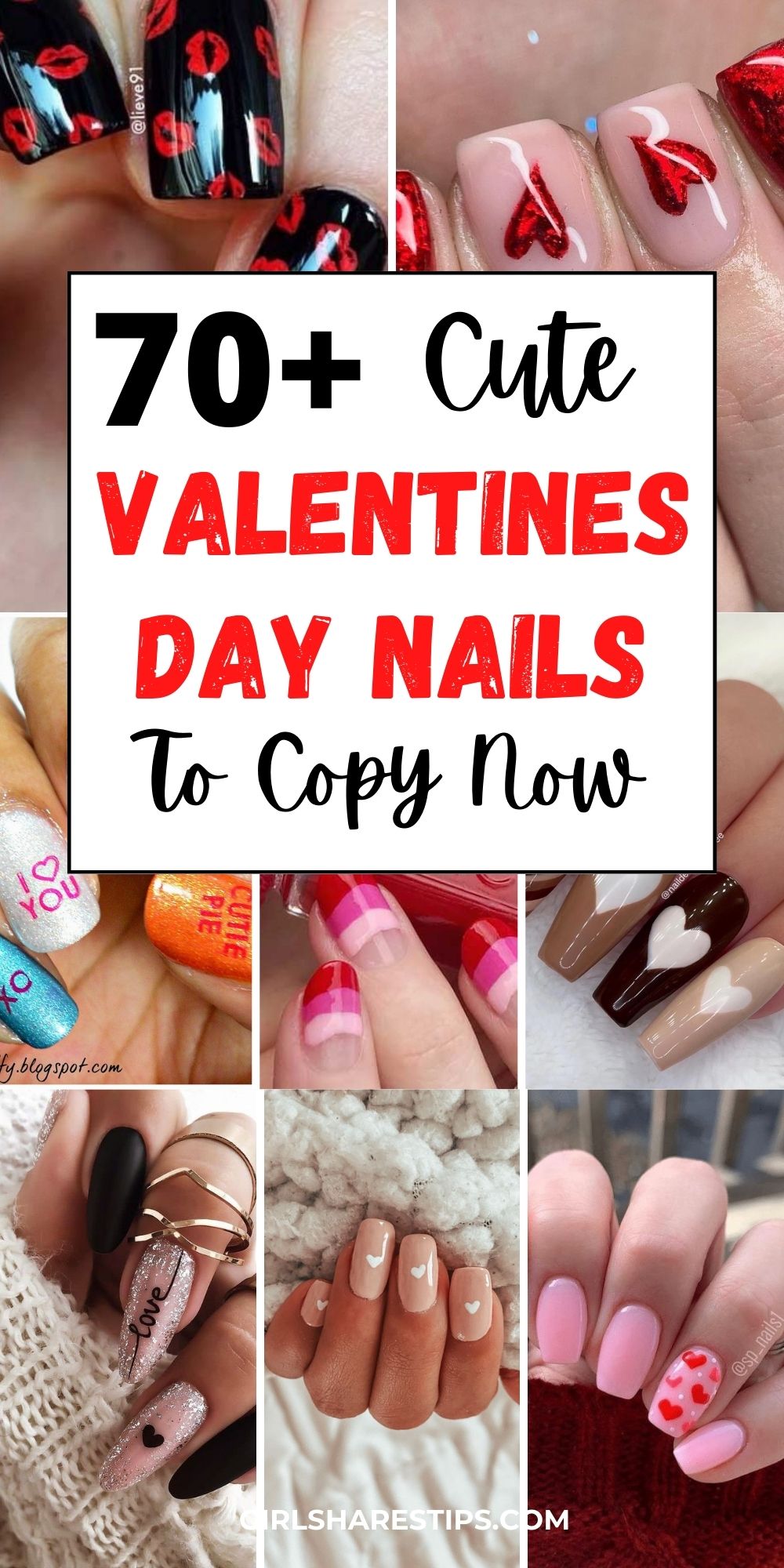 cute Valentines Day nails collage