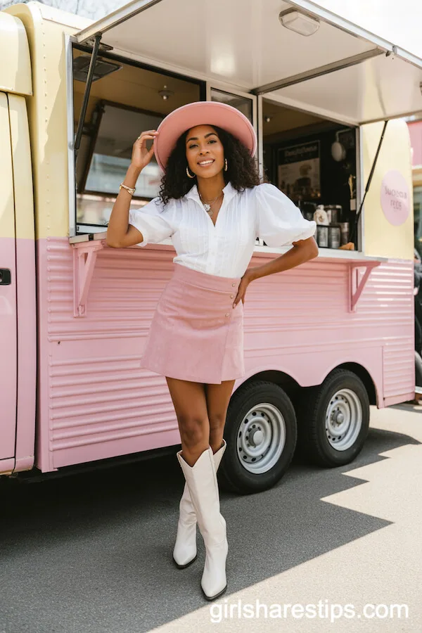 Pink Mini Skirt and Puff Sleeve Blouse for a Playful Western Outfit