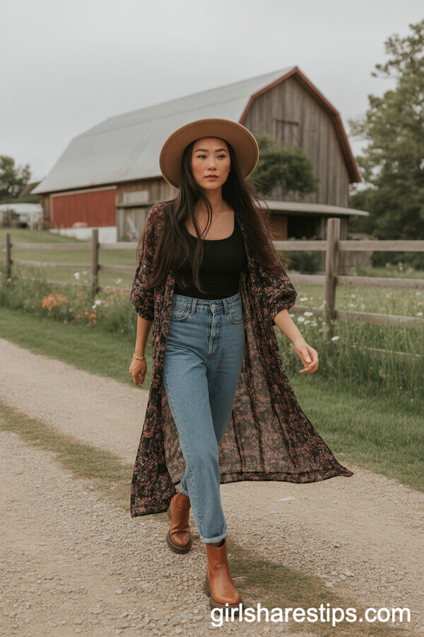 Printed Duster High-Waisted Jeans