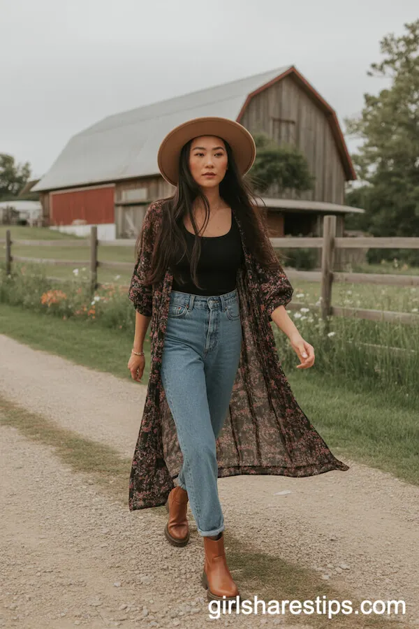 Printed Duster High-Waisted Jeans