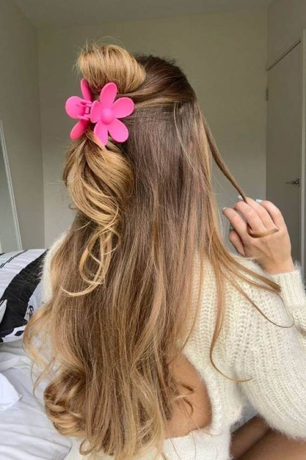 Half Updo with Flower Clip