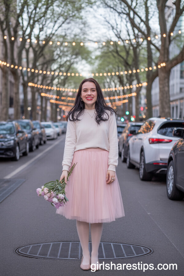 Pastel Tulle Skirt with Sweater and Ballet Flats