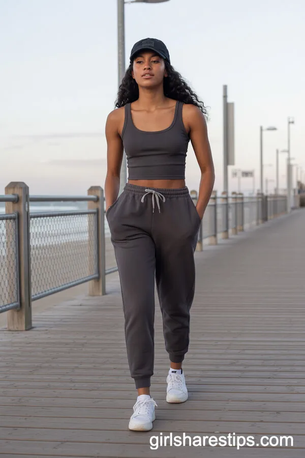 Charcoal Joggers with Slim-Fit Tank and Baseball Cap