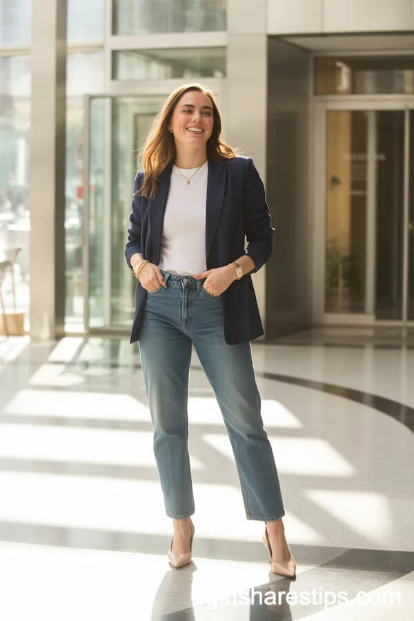 Classic Navy Blazer & Jeans Office Combo