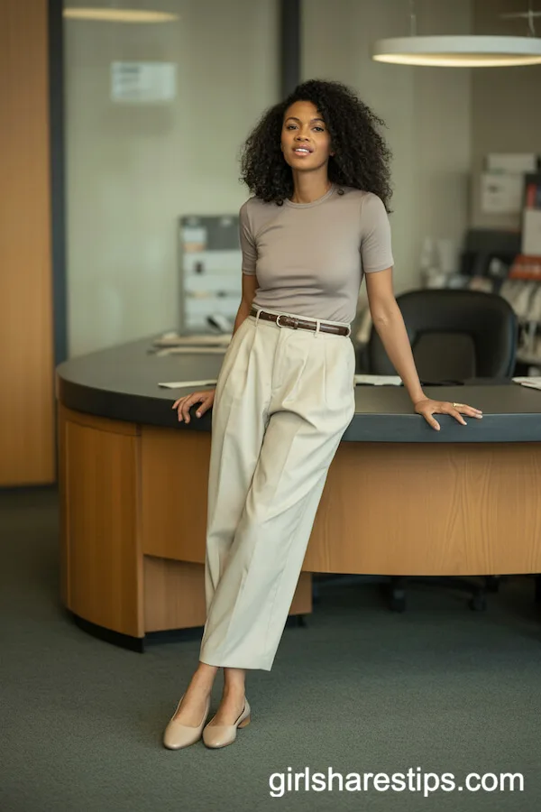 Taupe Top & Cropped Cream Trousers Simplicity