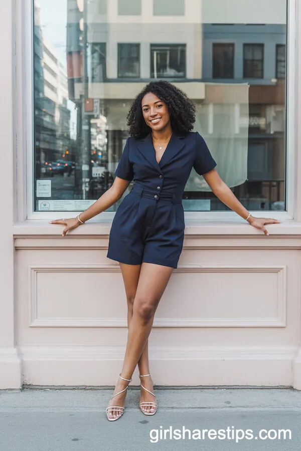 Navy Short-Sleeve Romper for Confident Workdays