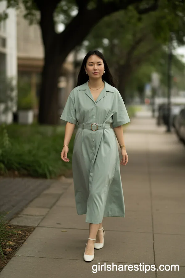 Mint-Green Shirt Dress for Effortless Work Style