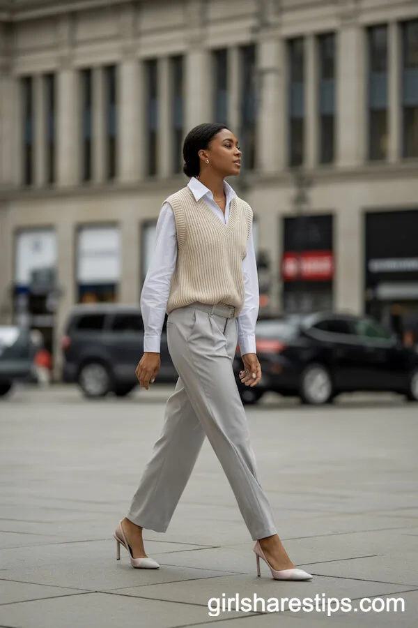 Sweater Vest Layering with Tailored Trousers