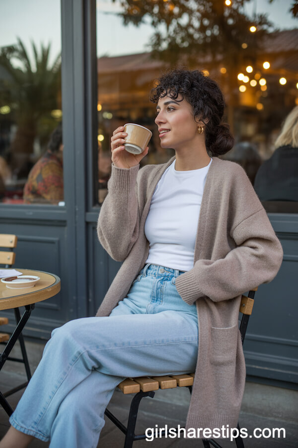 Light-Wash Straight-Leg Jeans and a Cozy Oversized Cardigan