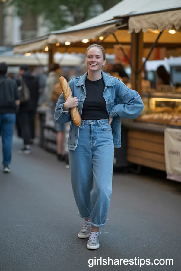 Denim-on-Denim with a Classic Jean Jacket and Black Tee