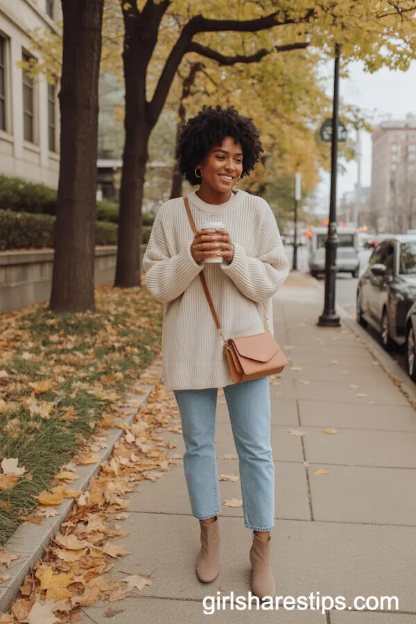 Cropped Straight Jeans and an Oversized Knit Sweater for a Cozy Look