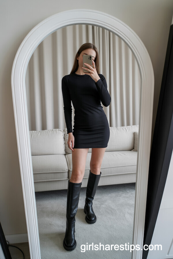 Black Mini Dress With Knee High Boots